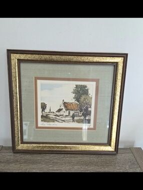 Vintage Hand-Colored Farm House Farmed by Belgian artist Roger Hebbelinck SEE DE